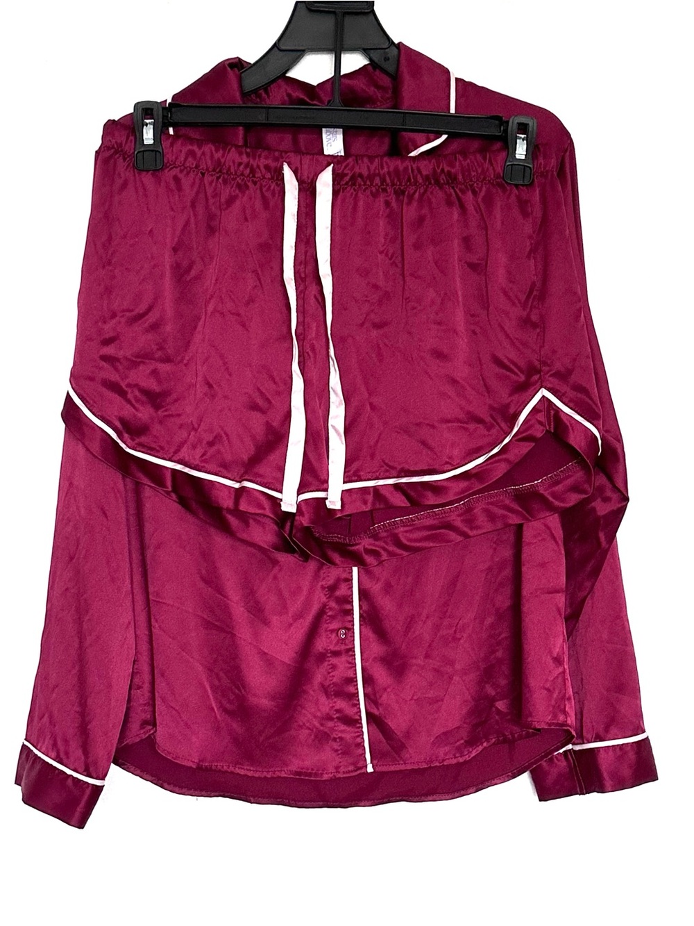 2PC Stars Above Pajamas Women’s Medium Burgundy Satin Long Sleeve Shirt Shorts